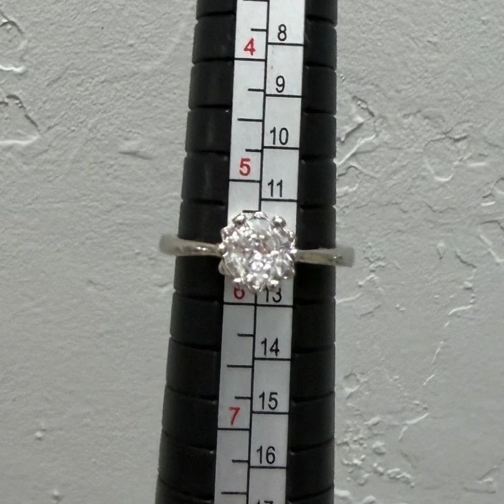Silver Tone Round Cut Solitaire Ring Size 5.5 Six Prong Classic Minimalist Clear